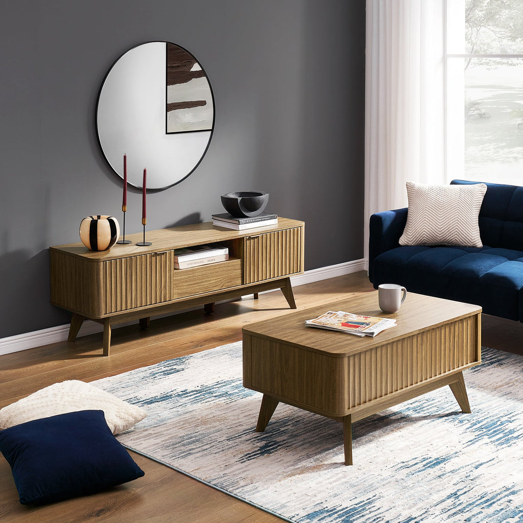 Sen fluted lift-top coffee table in Walnut-effect finish — MOKURRA