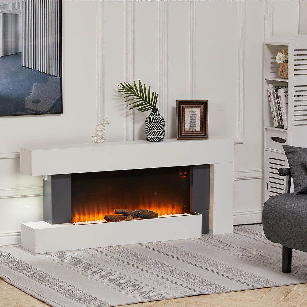 C-Framed Freestanding Electric Fireplace with Adjustable Flame Brightness 4