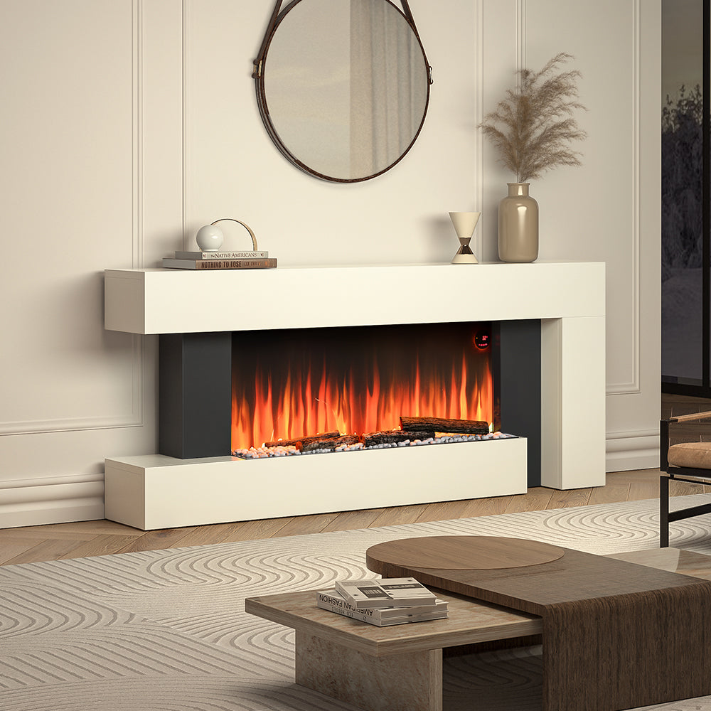 C-Framed Freestanding Electric Fireplace with Adjustable Flame Brightness 5
