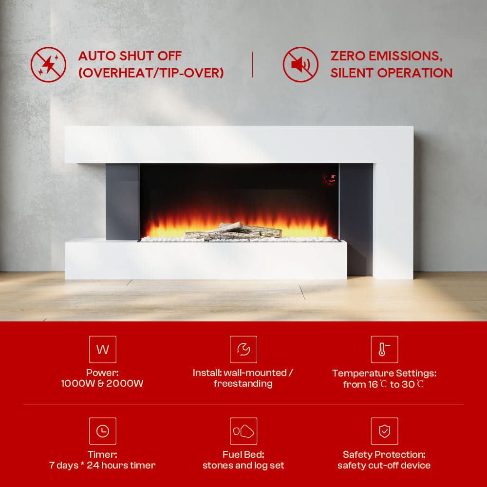 C-Framed Freestanding Electric Fireplace with Adjustable Flame Brightness 6