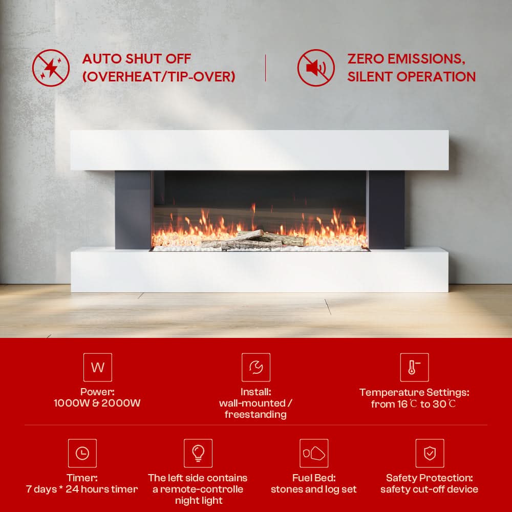 Contemporary Wall-Mounted/ Freestanding Electric Fireplace with Remote Control 6