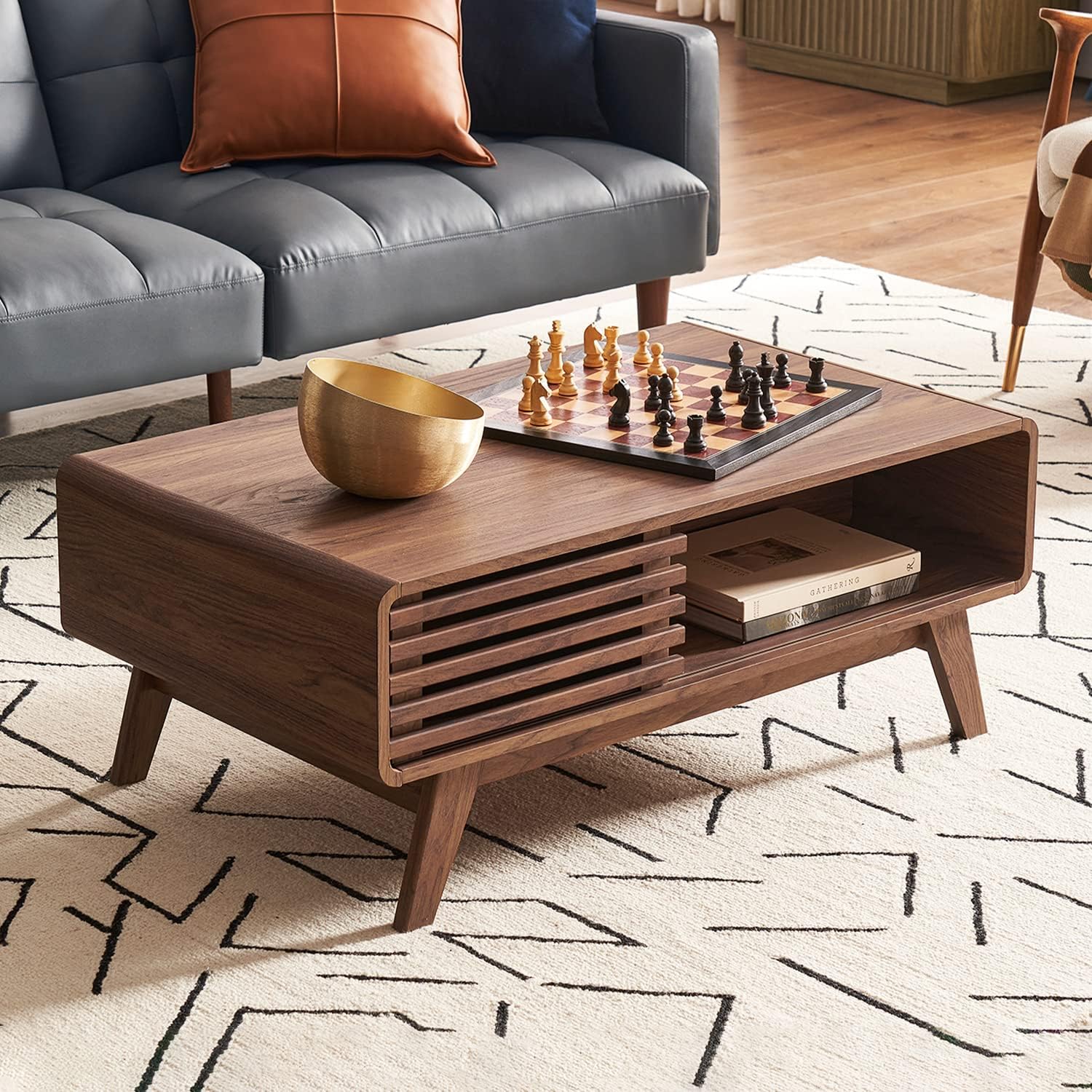 Kanso storage coffee table in walnut-effect finish — MOKURRA