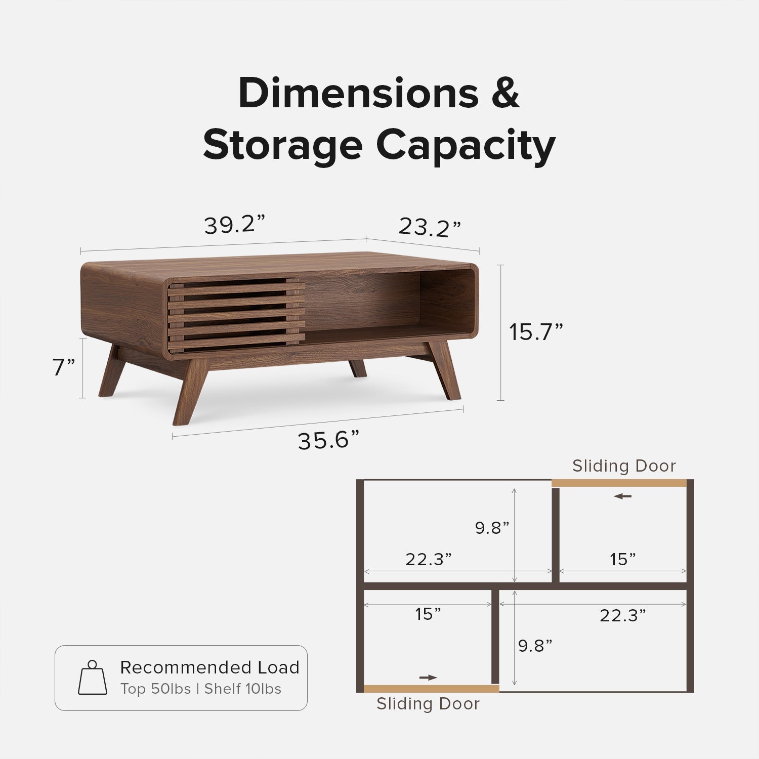 Kanso storage coffee table in walnut-effect finish — MOKURRA