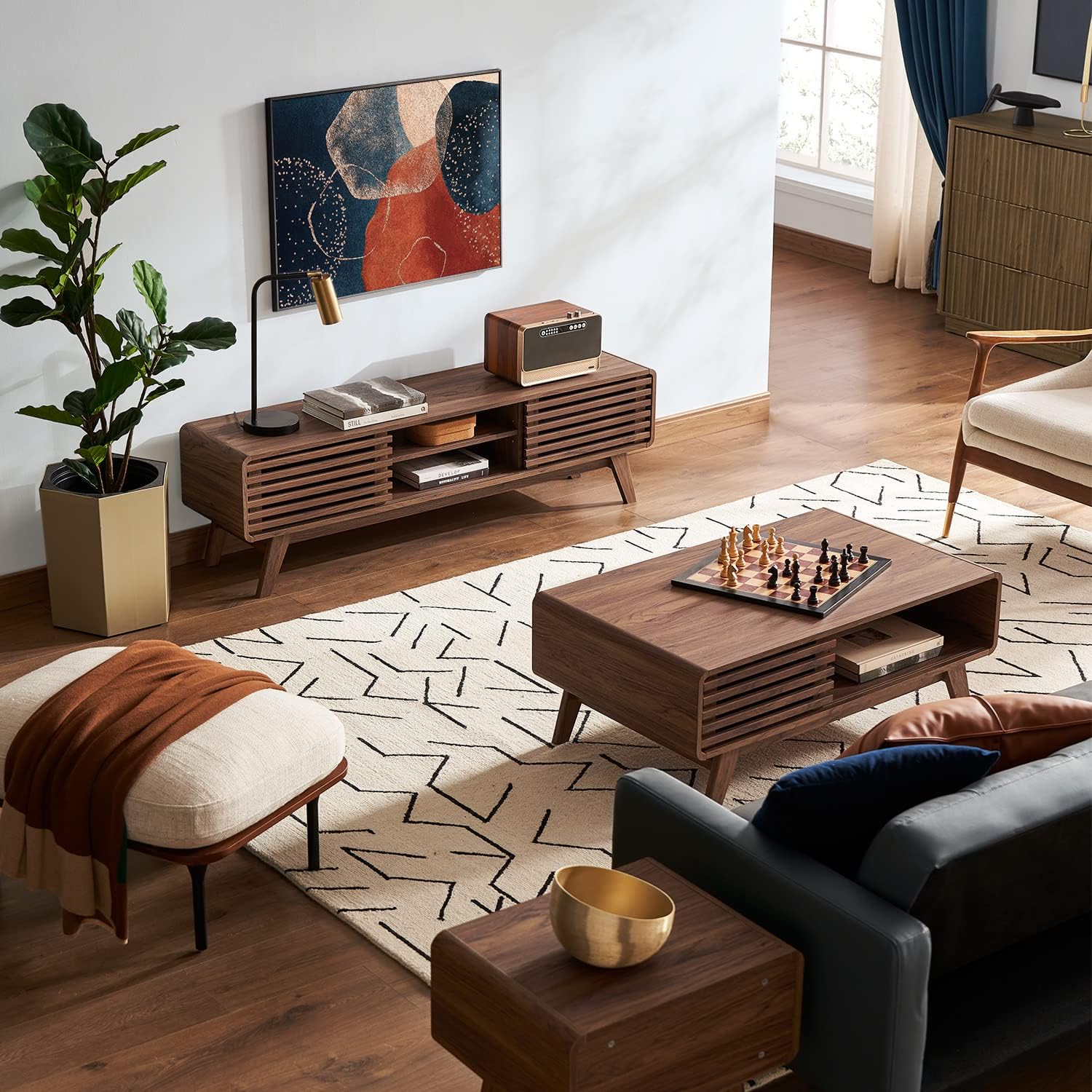 Kanso storage coffee table in walnut-effect finish — MOKURRA