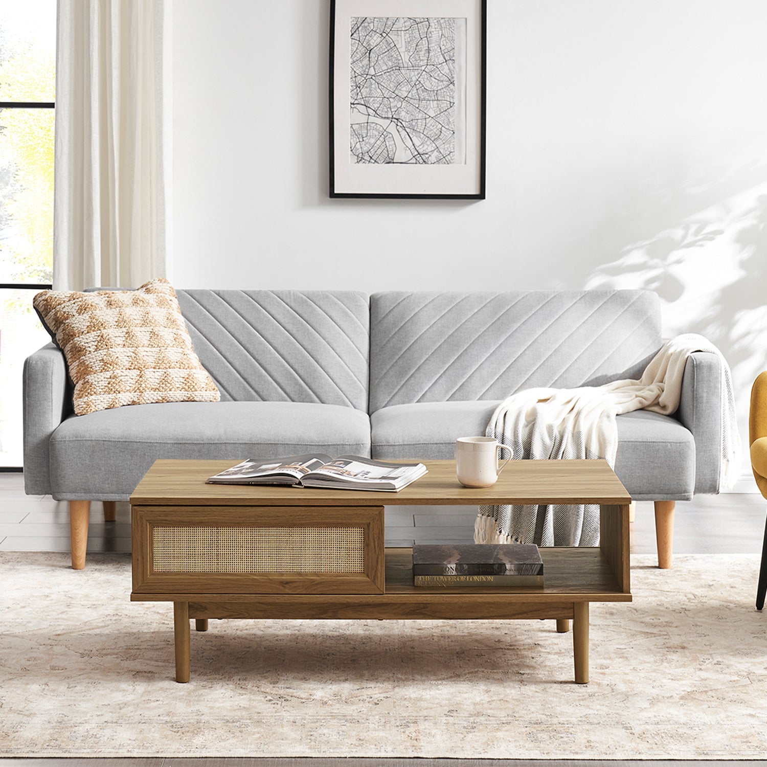 Ami low storage unit with rattan sliding doors — MOKURRA