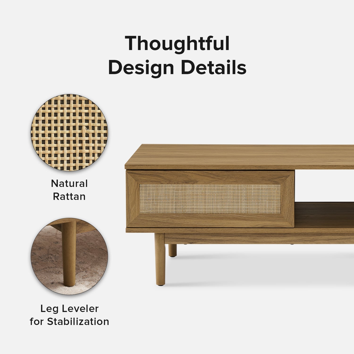 Ami low storage unit with rattan sliding doors — MOKURRA