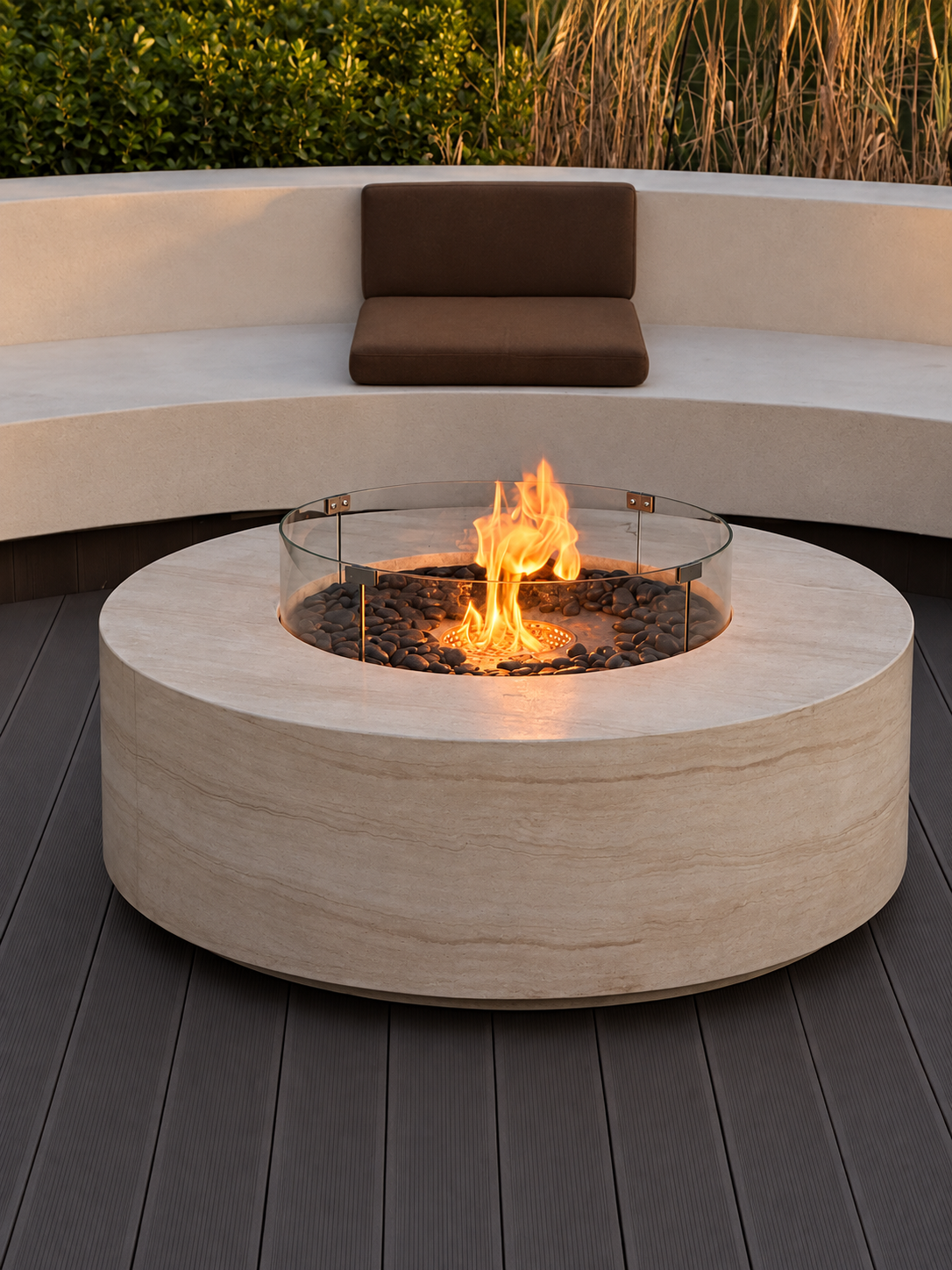 Bernard Round Fire Pit Table, Bioethanol or Gas, Stainless Steel
