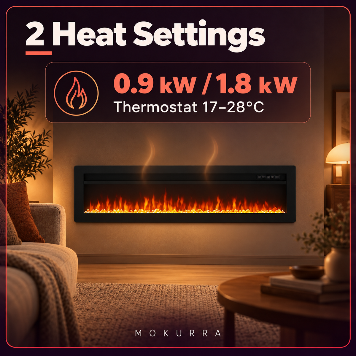 60″ Electric Fireplace with 12 Flame Colours — Sumi