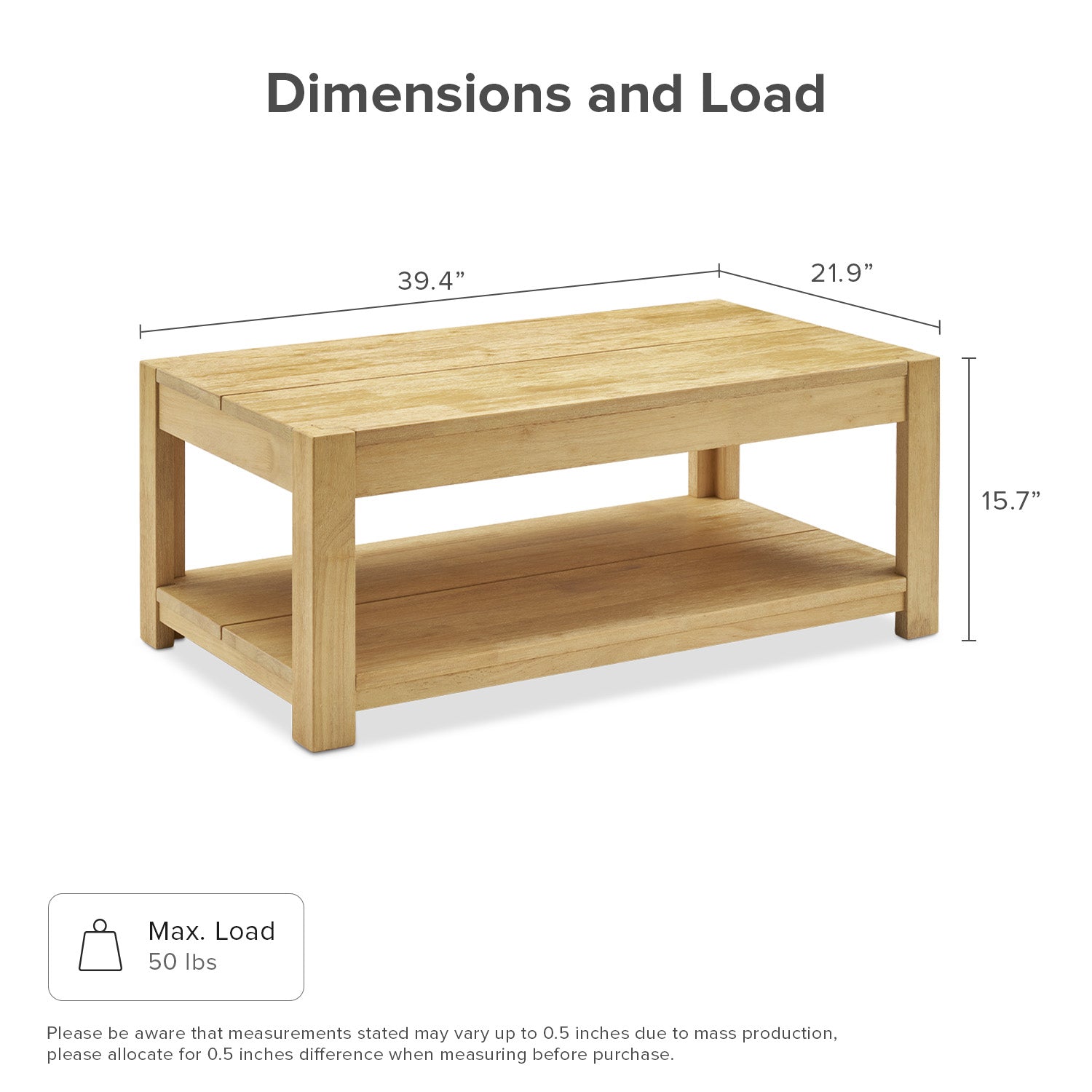 Muku solid rubberwood rectangular coffee table — MOKURRA