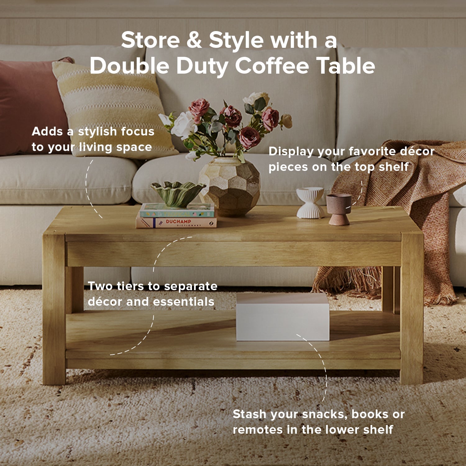 Muku solid rubberwood rectangular coffee table — MOKURRA