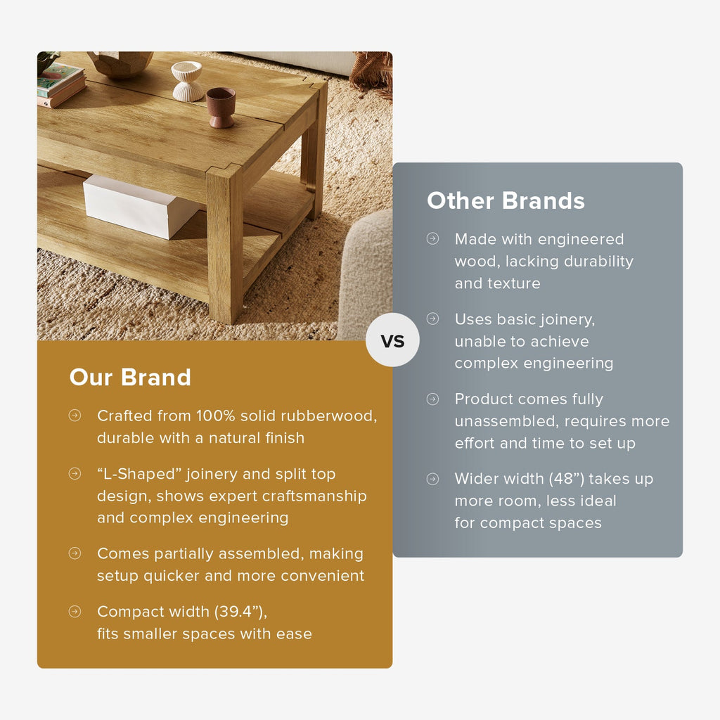 Muku solid rubberwood rectangular coffee table — MOKURRA