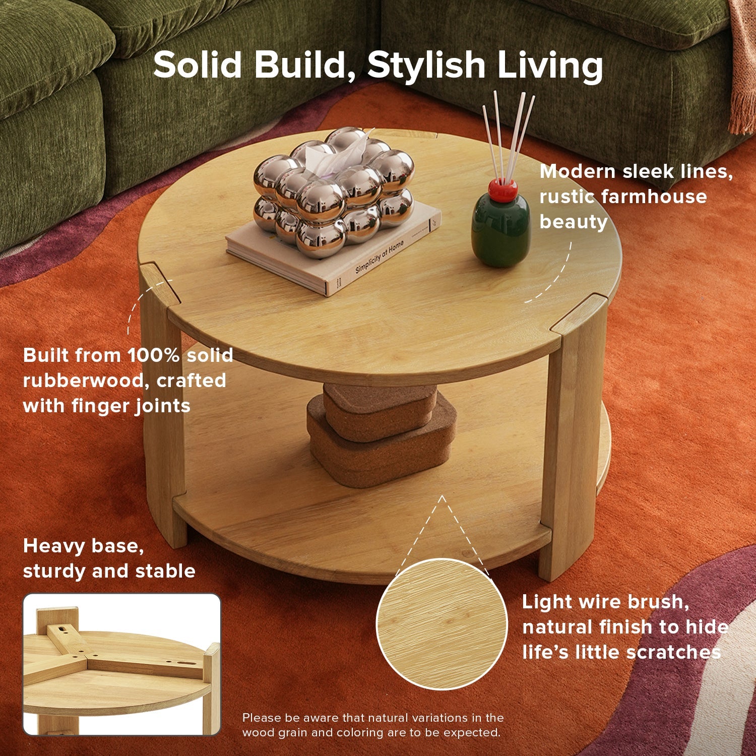 Muku solid rubberwood round coffee table — MOKURRA