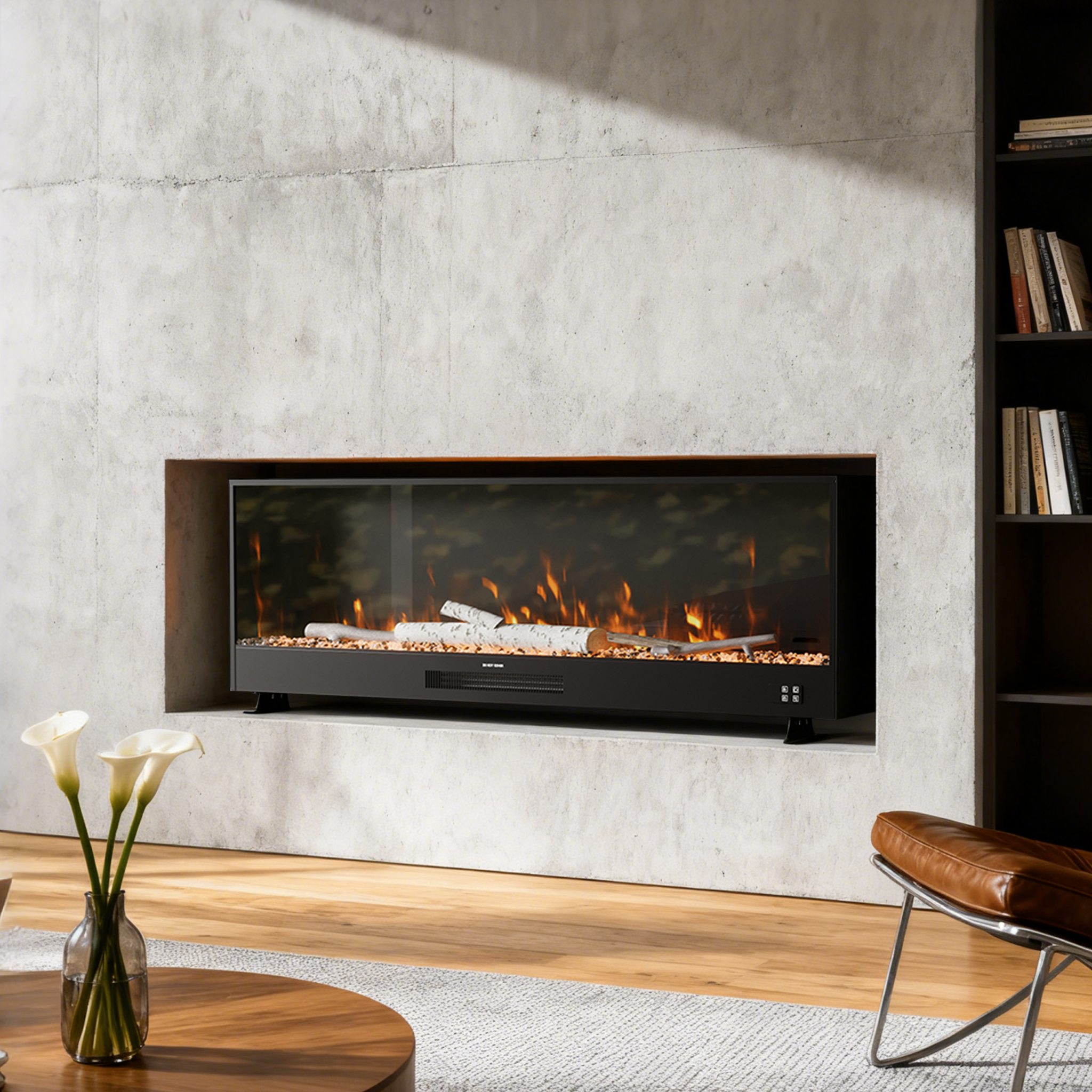 Modern Recessed LED Electric Fireplace with Remote Control 5