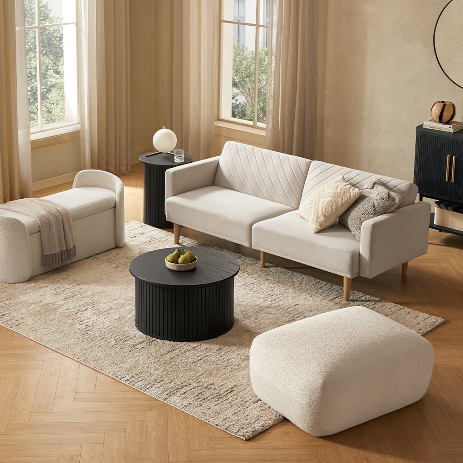 En oval slatted-tambour storage coffee table in Black finish — MOKURRA