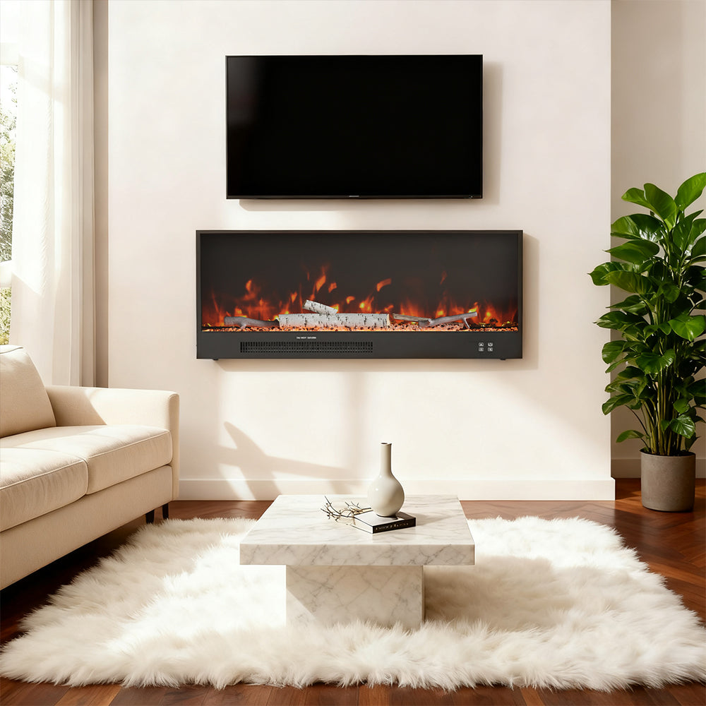 Recessed Electric Fireplace with Remote Control & Adjustable Flame Brightness 0