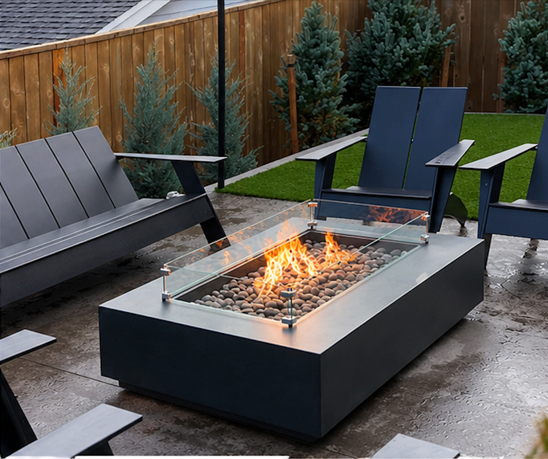 Teague Rectangular Fire Pit Table, Bioethanol or Gas, Stainless Steel