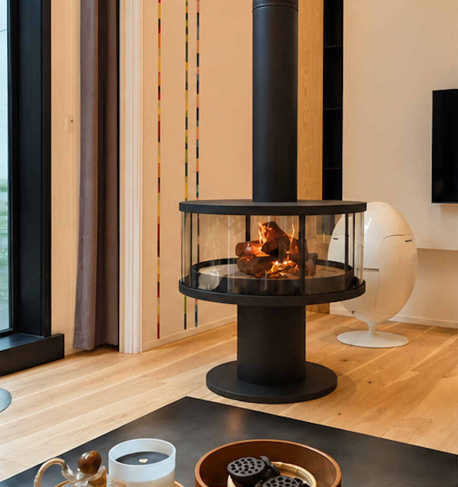 Leslie 360° Glass Wood Burning Stove – Modern Freestanding Log Burner