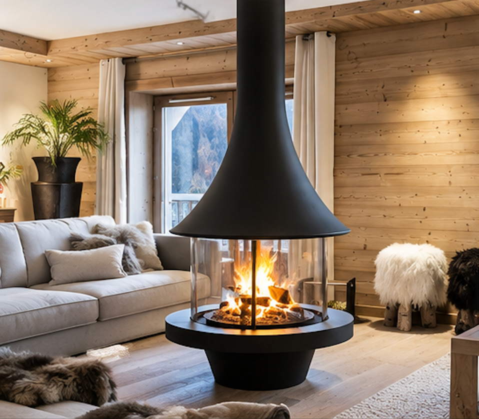 Muriel Central Wood Burning Stove – 360° Glass Freestanding Log Burner