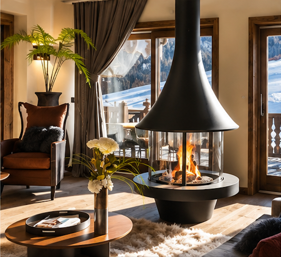 Muriel Central Wood Burning Stove – 360° Glass Freestanding Log Burner