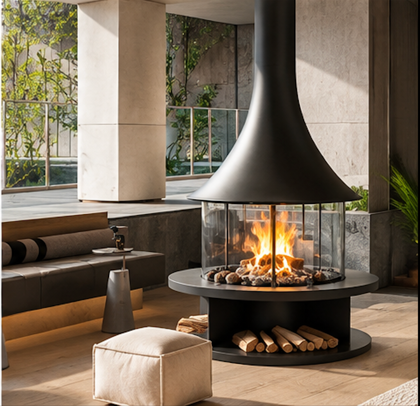 Muriel Central Wood Burning Stove – 360° Glass Freestanding Log Burner