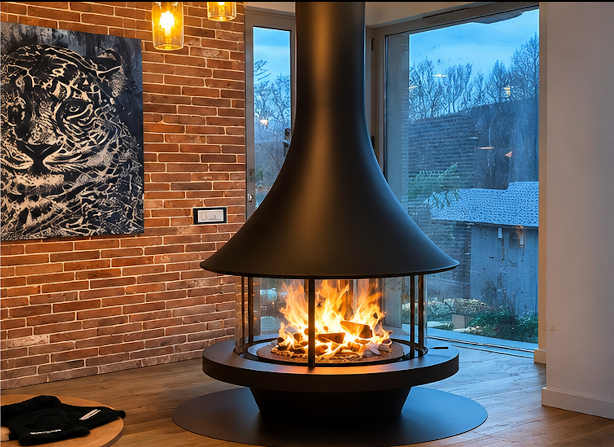 Muriel Central Wood Burning Stove – 360° Glass Freestanding Log Burner