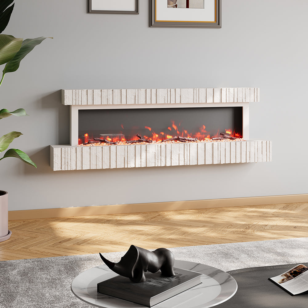 Wall Mounted Electric Fireplace with Adjustable Flame Brightness 4