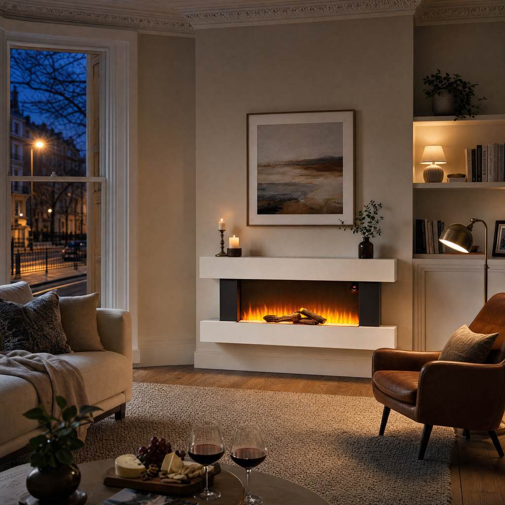 White Electric Fireplace & Surround, 1000W/2000W — Akari