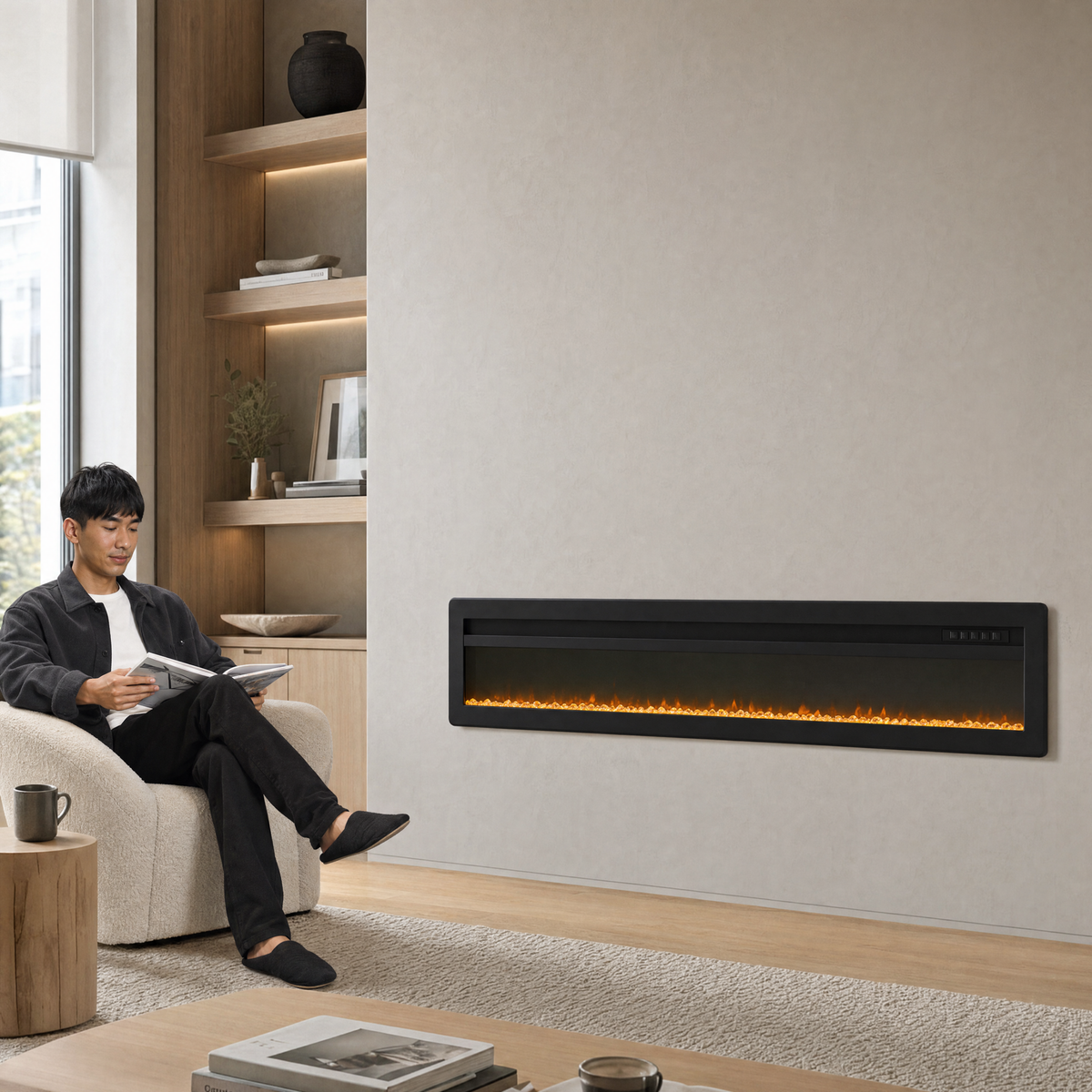 60″ Electric Fireplace with 12 Flame Colours — Sumi