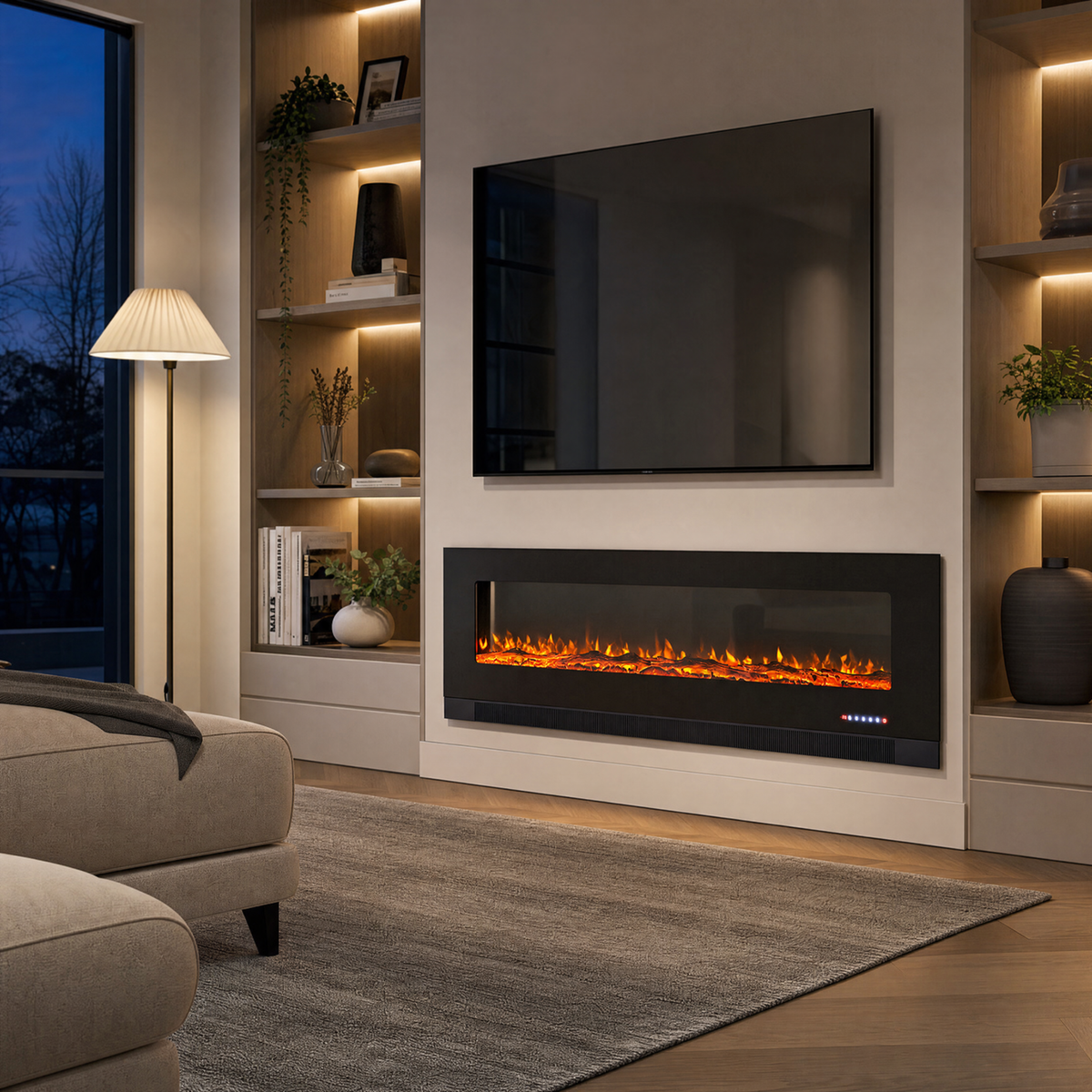 50/60/72″ Electric Fireplace with 12 Flame Colours — Aoi