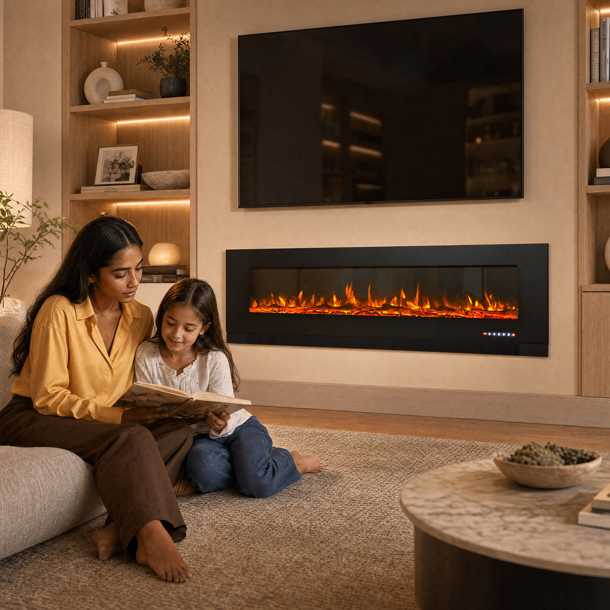 50/60/72″ Electric Fireplace with 12 Flame Colours — Aoi