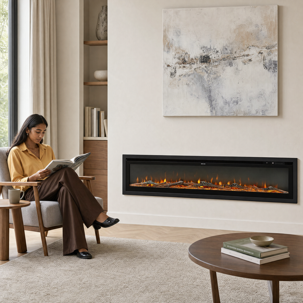 70/80″ Electric Fireplace with 12 Flame Colours — Hikari