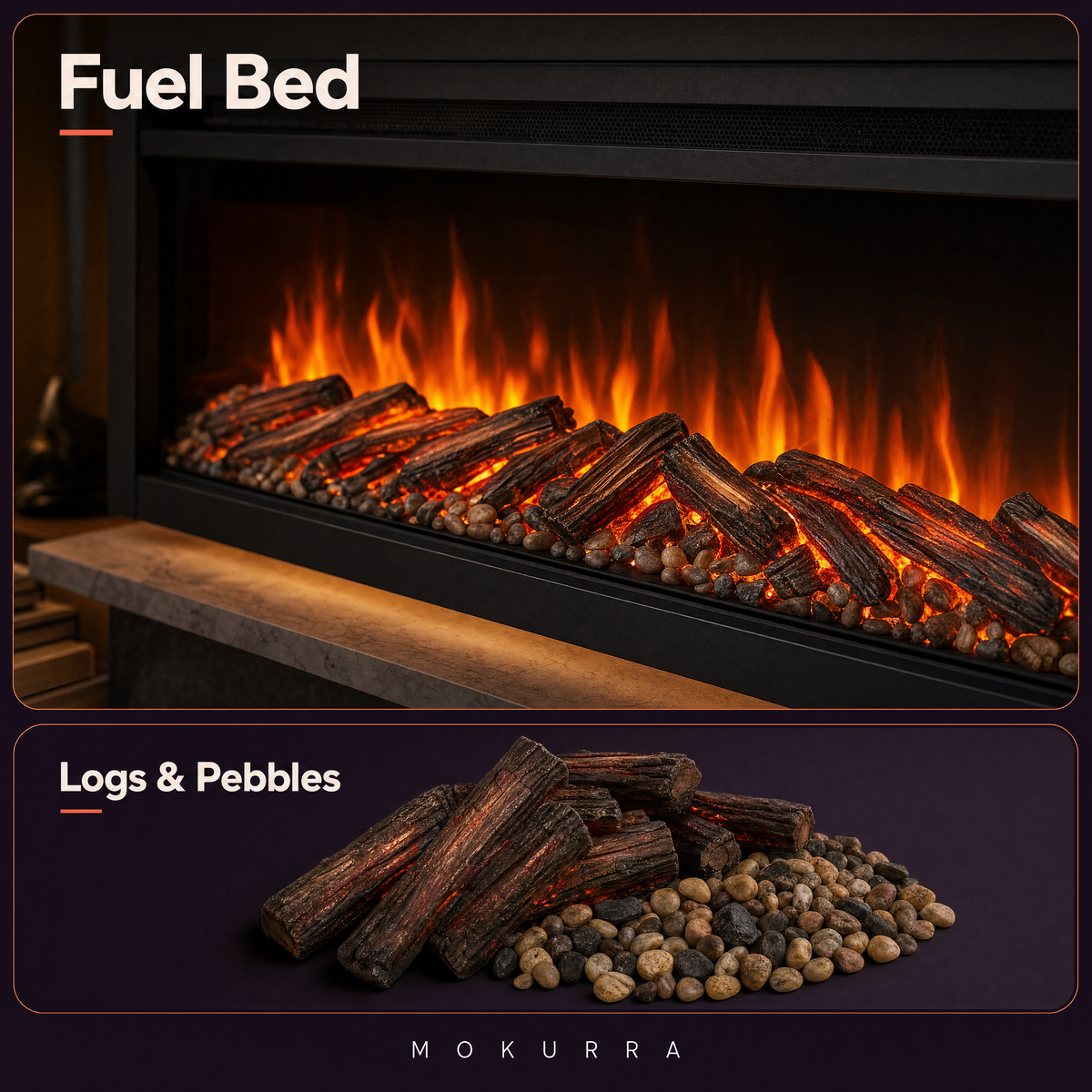 50″ Electric Fireplace with 12 Flame Colours — Ren
