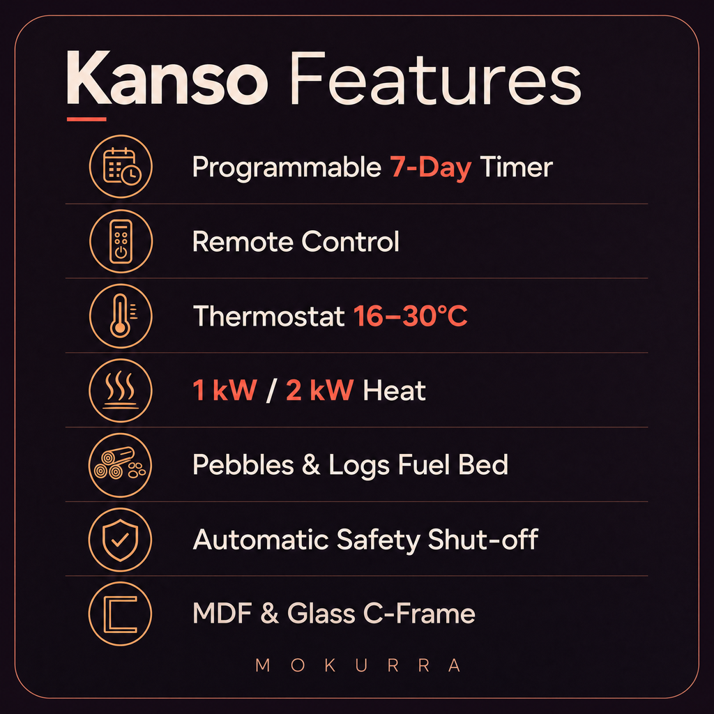 C-Frame Electric Fireplace with 7-Day Timer — Kanso