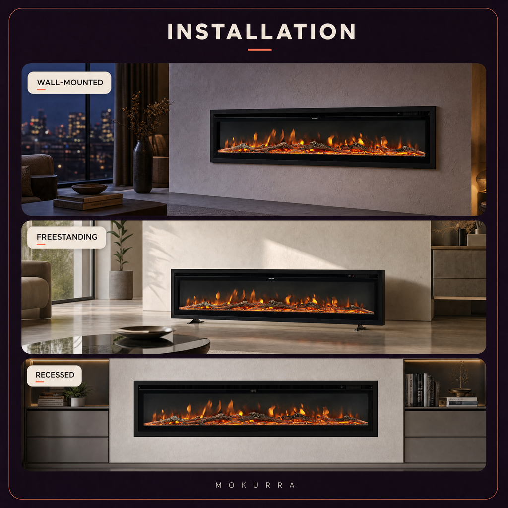 70/80″ Electric Fireplace with 12 Flame Colours — Hikari