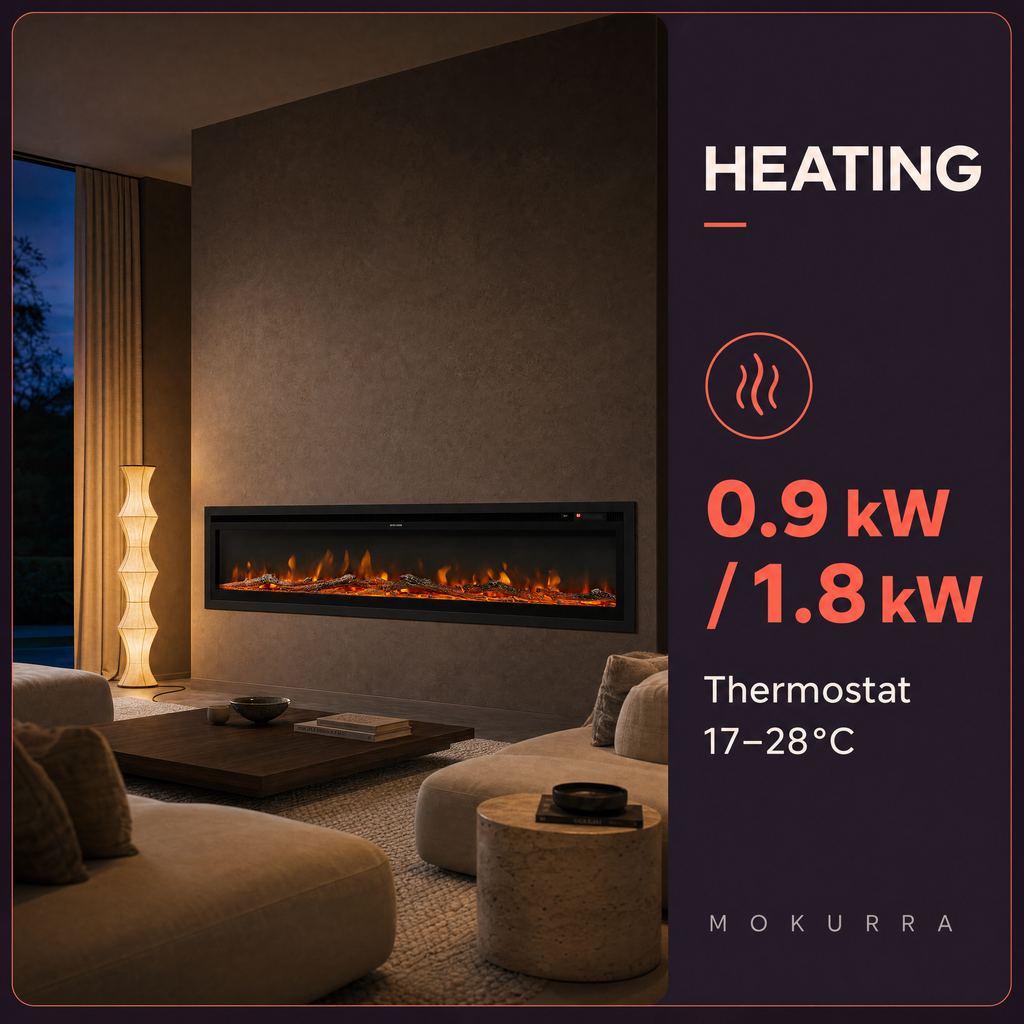 70/80″ Electric Fireplace with 12 Flame Colours — Hikari