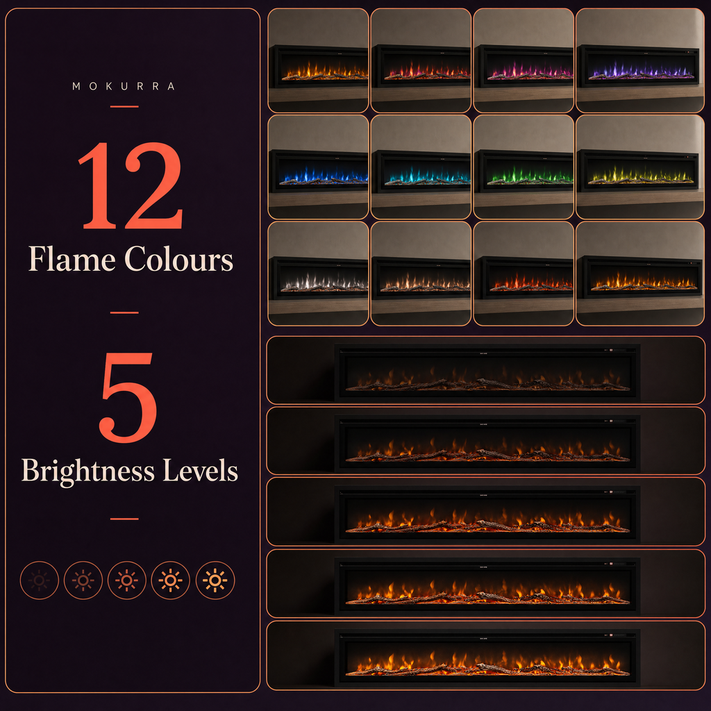 70/80″ Electric Fireplace with 12 Flame Colours — Hikari