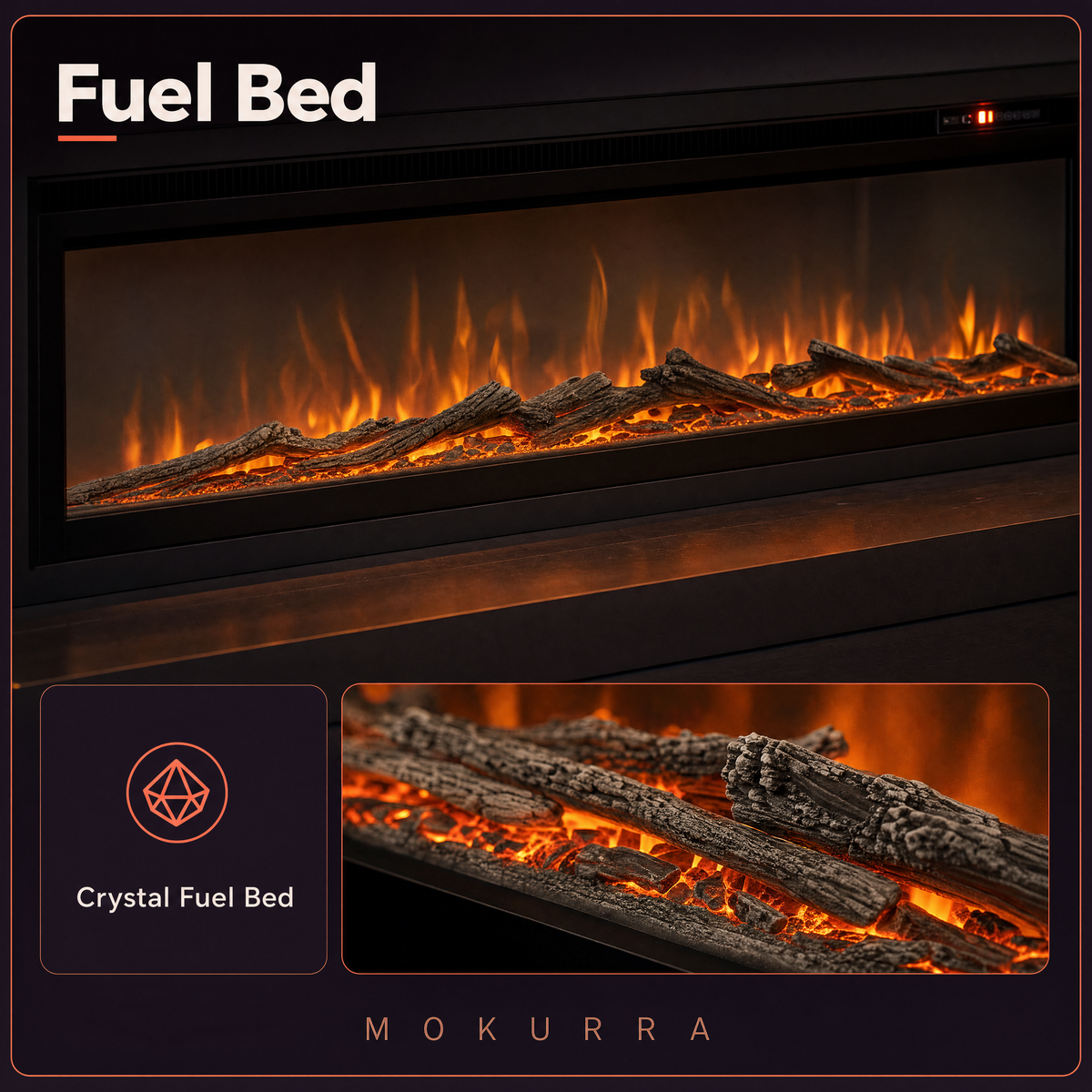 70/80″ Electric Fireplace with 12 Flame Colours — Hikari