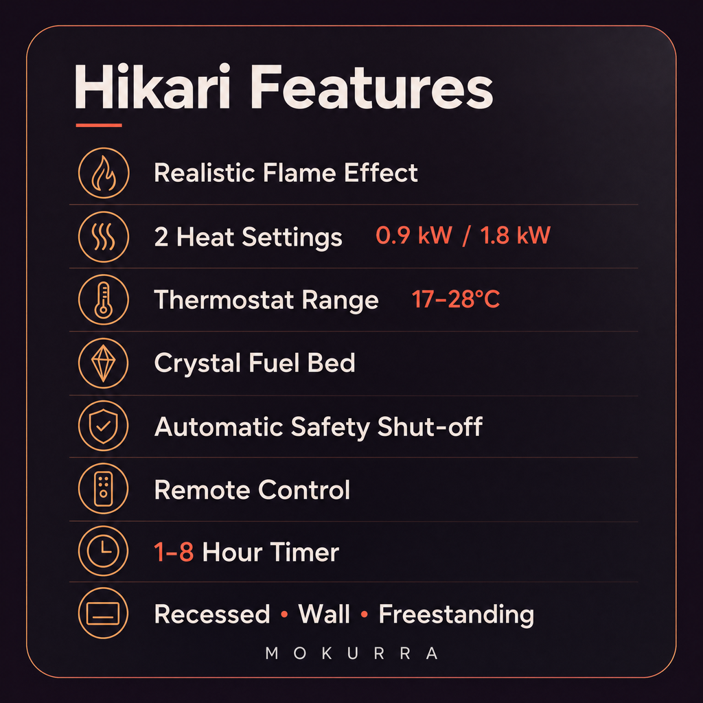 70/80″ Electric Fireplace with 12 Flame Colours — Hikari
