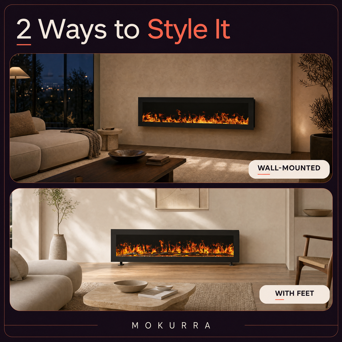 40/50/60″ Electric Fireplace with 12 Flame Colours — Kaede