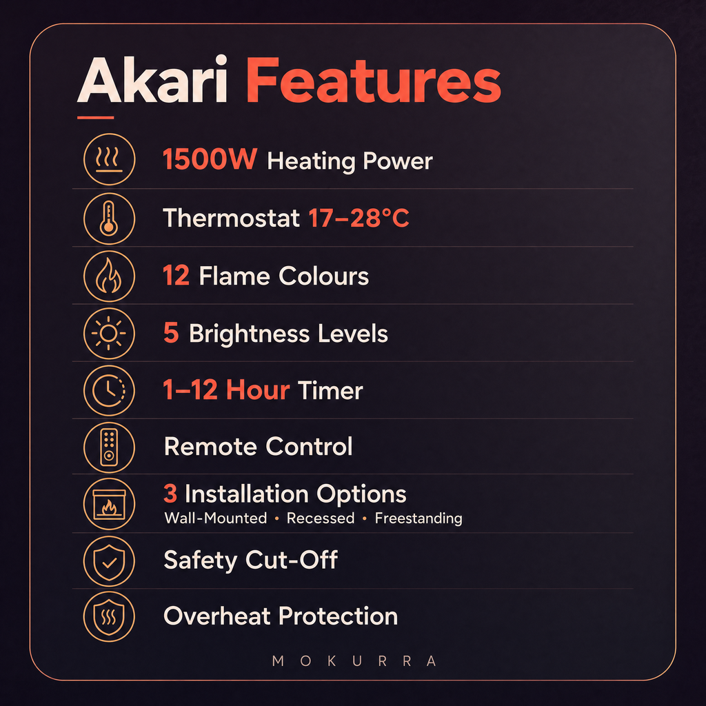 White Electric Fireplace & Surround, 1000W/2000W — Akari