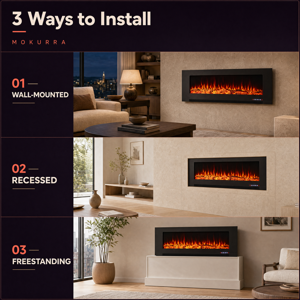 50/60/72″ Electric Fireplace with 12 Flame Colours — Aoi