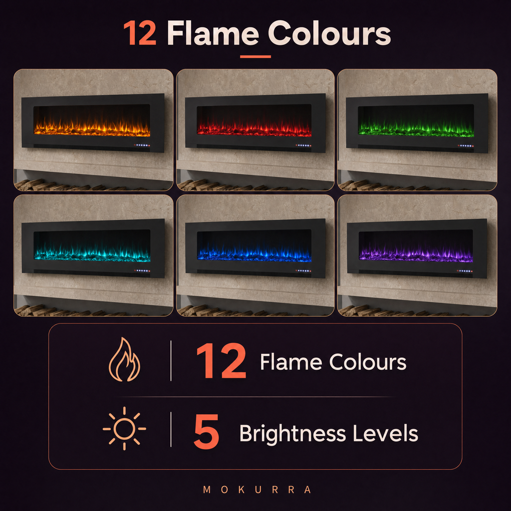 50/60/72″ Electric Fireplace with 12 Flame Colours — Aoi