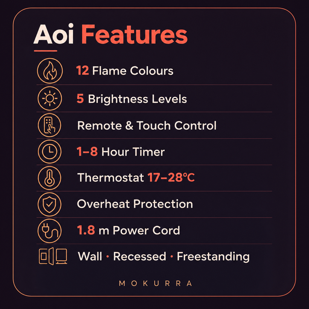 50/60/72″ Electric Fireplace with 12 Flame Colours — Aoi