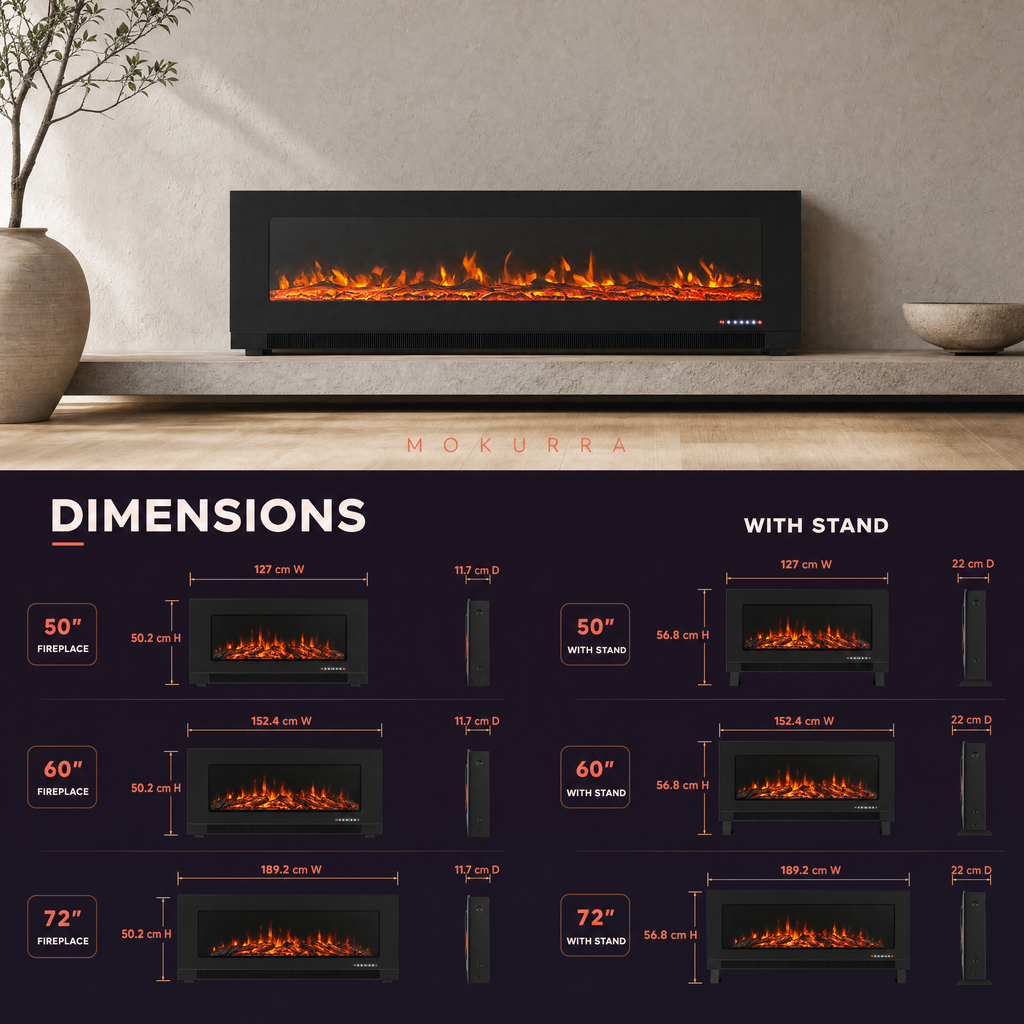 50/60/72″ Electric Fireplace with 12 Flame Colours — Aoi
