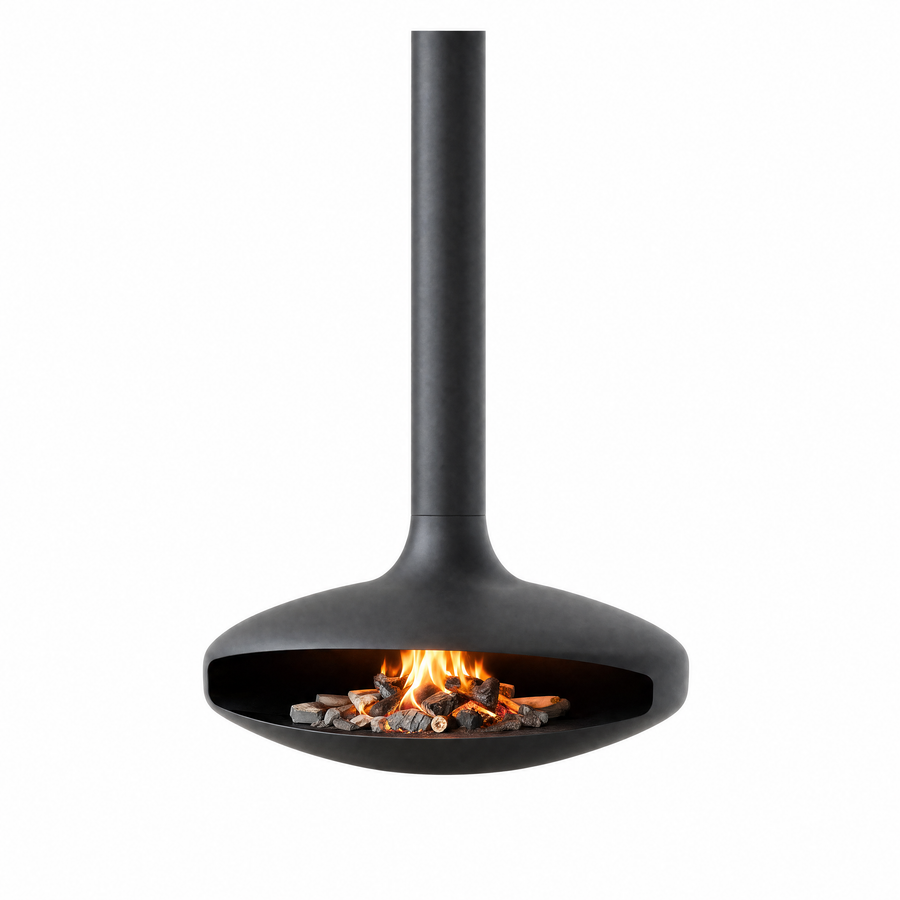 Flying Saucer Suspended Wood Burning Stove – 360° Rotating Floating Fireplace
