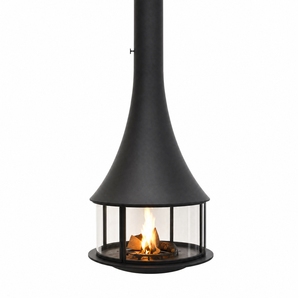 Muriel Suspended Glass Wood Burning Stove – 360° Panoramic Hanging Fireplace