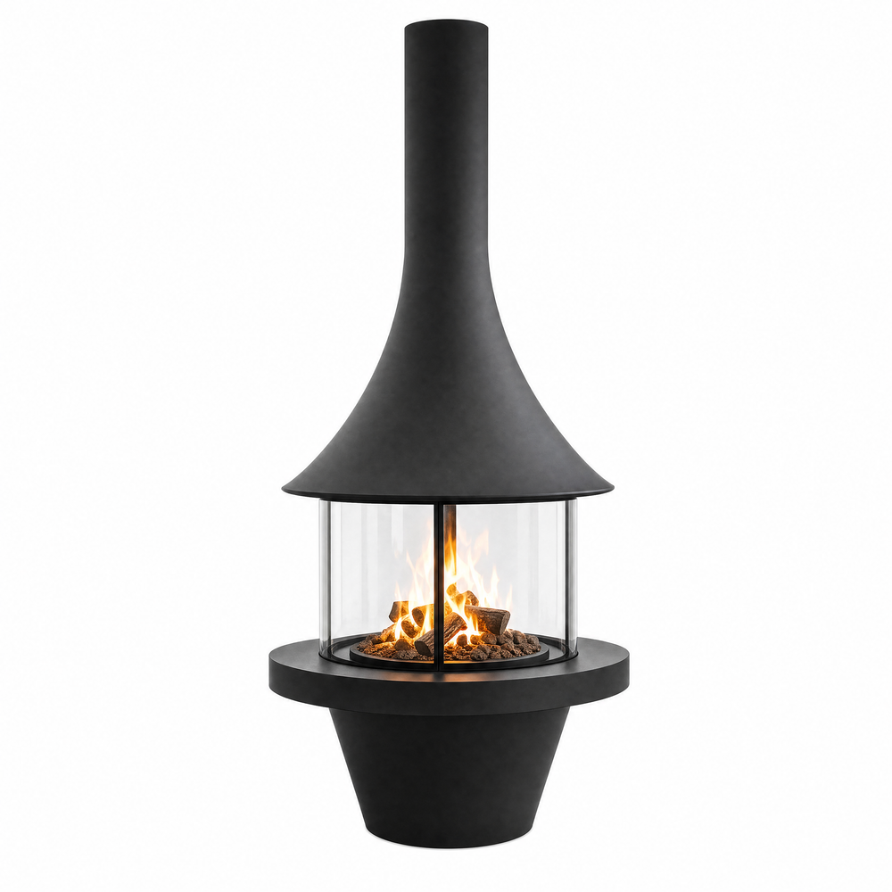 Muriel Central Wood Burning Stove – 360° Glass Freestanding Log Burner