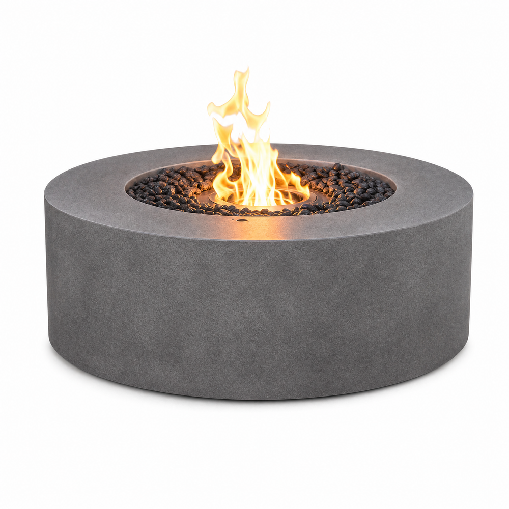Bernard Round Fire Pit Table, Bioethanol or Gas, Stainless Steel